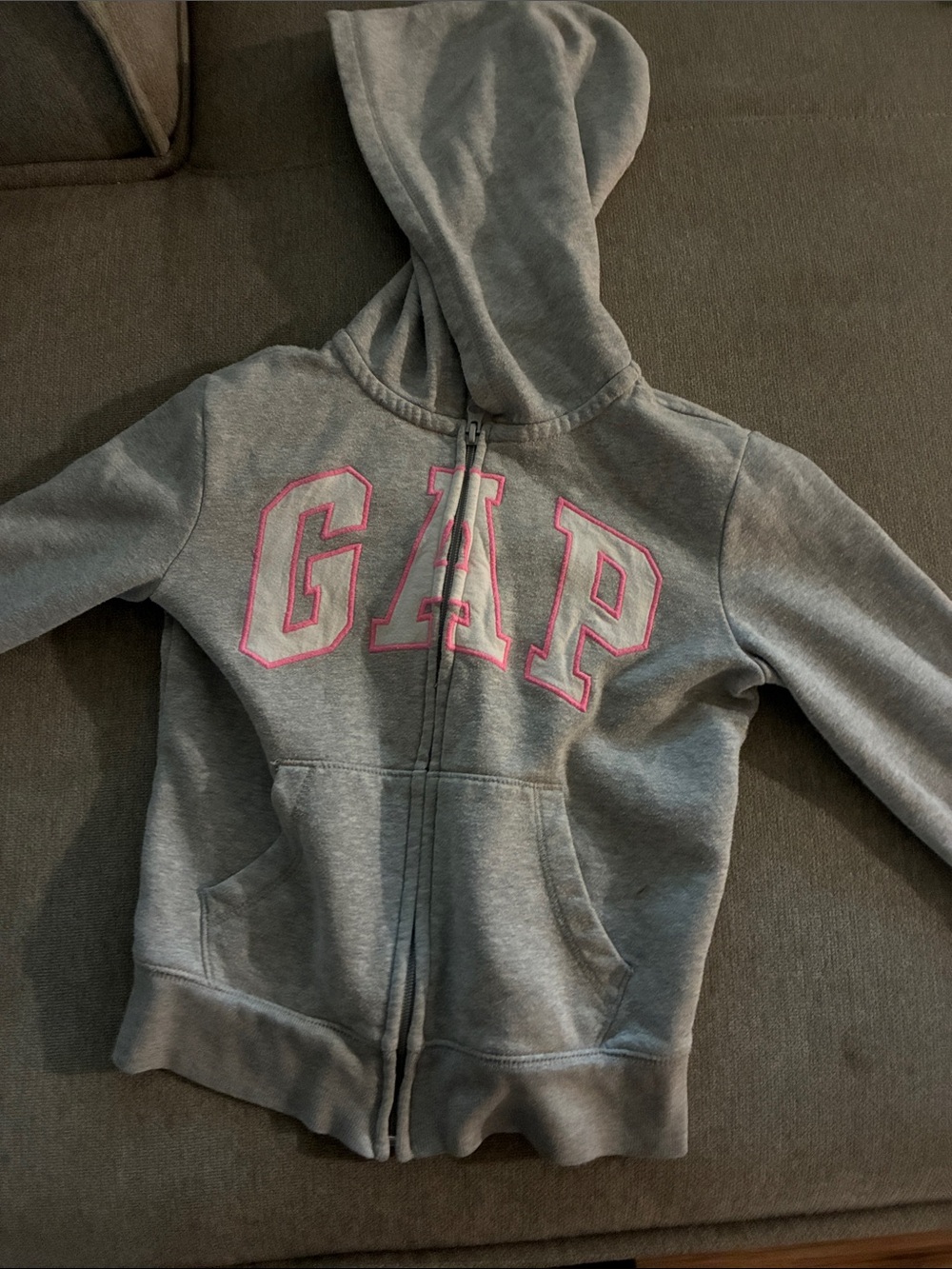 GAP Gray Zip Hoodie with Pink Trim Logo